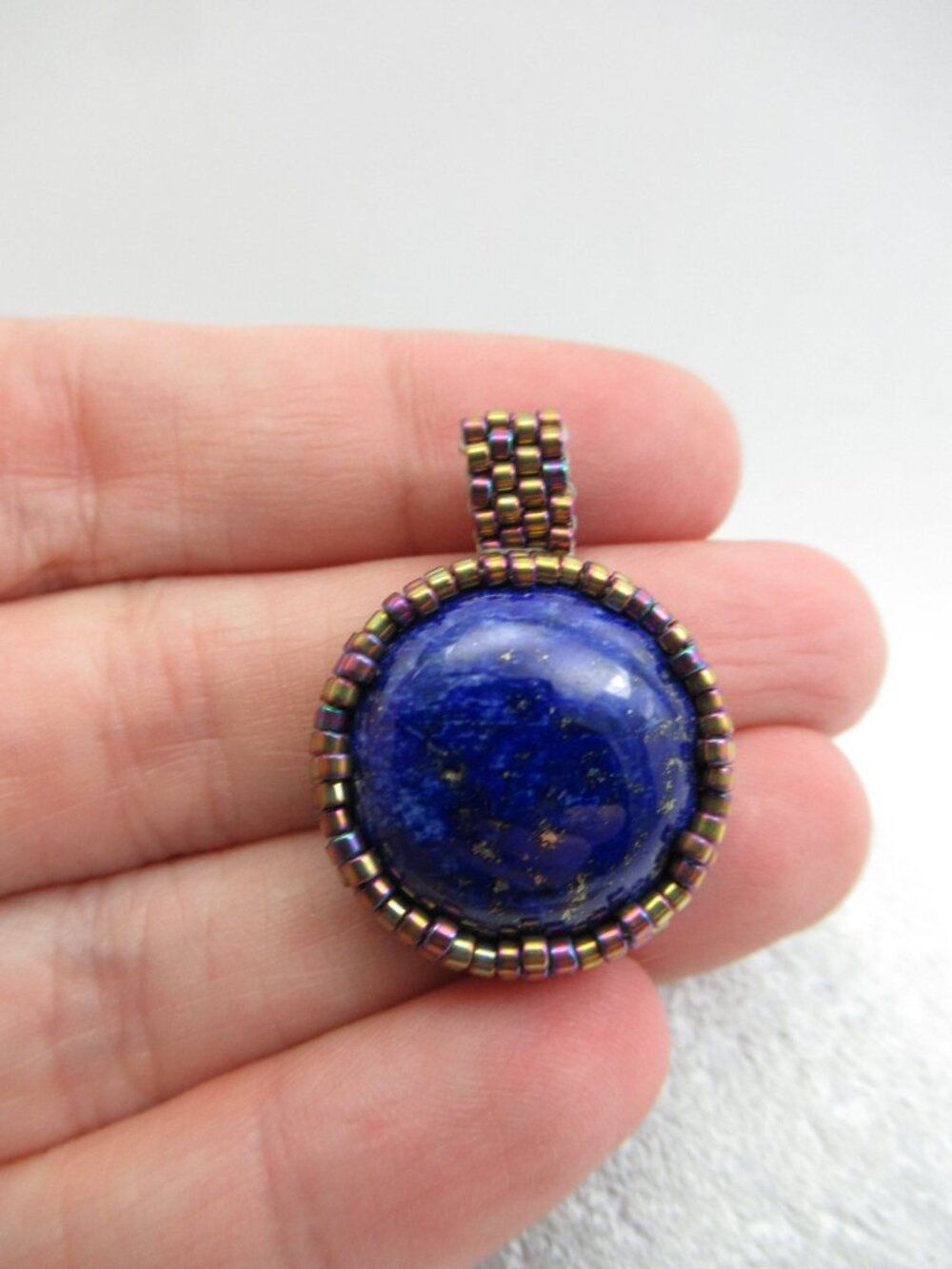 Lapis handwoven pendant